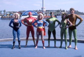 Superheroes from the Justice League of America at the Sea World attraction in Orlando, Florida.