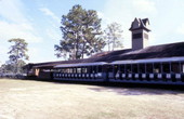 View showing a passenger vehicle in the wild west town at the Six Gun Territory theme park in Ocala, Florida.