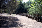 View showing the split rail fence around a garden at the Tallahassee Jr. Museum.