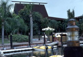 View showing Disney's Polynesian Resort hotel at the Magic Kingdom in Orlando, Florida.