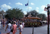 View showing a horse-drawn bus at the Magic Kingdom in Orlando, Florida.