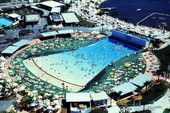 Aerial view showing the wave pool at the Wet 'n Wild theme park in Orlando, Florida.