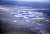 Aerial view overlooking a part of the Lake City Municipal Airport.