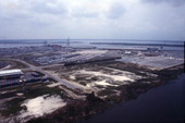 Aerial view showing the barge port at Jacksonville, Florida.