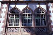 Close-up view of windows at the John and Mable Ringling Museum of Art in Sarasota, Florida.