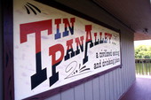 Close-up view of a sign at the Tin Pan Alley restaurant located at 5051 14th St. W. in Bradenton, Florida.