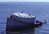 Sunken boat at Cedar Key, Florida.