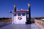 Close-up view showing the pilothouse aboard the "Dixie Queen" paddle steamer.