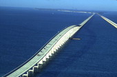 Aerial view overlooking the Seven Mile Bridge at Marathon, Florida.
