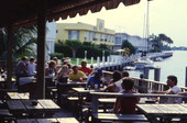 People dining outdoors at the Bahia Cabana Beach Resort & Marina restaurant in Ft. Lauderdale, Florida.