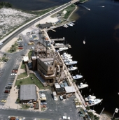 Aerial view of the Treasure Ship Restaurant in Panama City Beach.