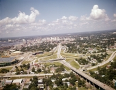 Aerial view looking west over S.R. 115 towards downtown Jacksonville.