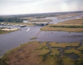 Aerial view looking southeast at the Beach Blvd. bridge over the Intracoastal Waterway in Jacksonville.