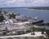 Aerial view looking southwest over the St. Johns River Ferry terminal at Mayport.