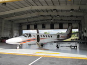 View of the state's Cessna Citation Bravo jet plane in the William D. Martin Hangar.