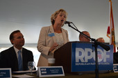 Florida Republican Party Chairwoman Leslie Dougher speaking at a party meeting in Tampa.