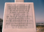 Close-up view of commemorative marker at Pensacola Beach.
