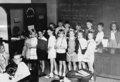 View showing Hendricks Avenue Elementary School third grade students during class in Jacksonville, Florida.