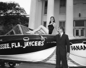 U.S. Senator George A. Smathers christening the "Spirit of St. Louis" in front of the State Capitol in Tallahassee, Florida.