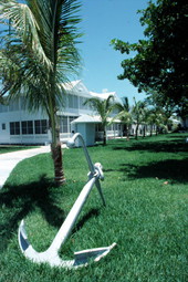 Little White House with anchor in foreground at the Naval Station Key West.