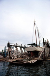Schooner "Western Union" in dry dock at Brito's Boat Yard - Key West, Florida.