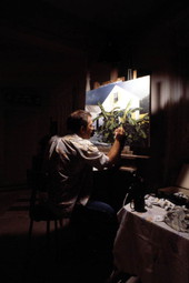 Local Key West artist George Carey working on a painting - Key West, Florida