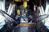Interior view of a B-24 "Liberator" bomber showing machine guns at the sides - Lakeland, Florida