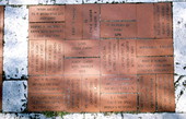 Brick pavement at the Key West Historic Memorial Sculpture Garden in Mallory Square.