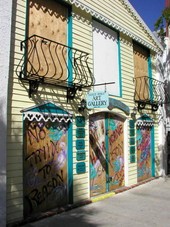 Graffiti on boards at the Guild Hall Art Gallery during evacuation for Hurricane Ivan - Key West, Florida.