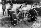 Participants in the 1st Annual Key West Raft Race gather on Monroe Beach, for the start of the race..