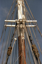 View of ship's rigging on the main mast of the historic "Western Union" schooner - Key West, Florida