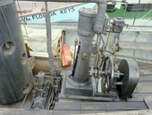 Close-up view of the engine aboard the "African Queen" steam launch tour boat - Key West, Florida.