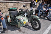 Old military motorcycle with sidecar on Main Street during Bike Week 2006 - Daytona Beach, Florida.