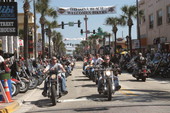 Bikers riding down Main Street during Bike Week 2006 - Daytona Beach, Florida