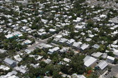Aerial view showing neighborhood at the Fleming and Grinnell street intersection - Key West, Florida.