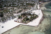 Aerial view of the "West Martello Tower and Joe Allen Garden Center" on Higgs Beach - Key West, Florida.