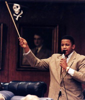 Representative Kendrick Meek with a pirate flag - Tallahassee, Florida.