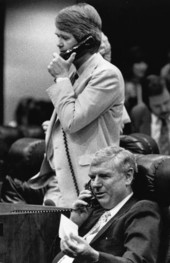 Rep. Bud Gardner and Rep. Tom Gustafson talk on the phone - Tallahassee, Florida.