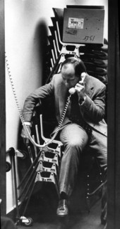Senator Kenneth Jenne on the phone in the utilty closet - Tallahassee, Florida.