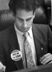 Florida State Representative Mario Diaz-Balart wearing his "Kiss Me, I'm Cuban" button.