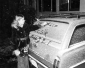 Laurie Dughi writing in the snow in Tallahassee, Florida.