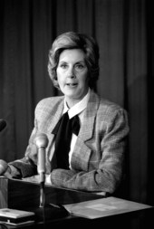 Sarah Brady (Mrs. James Brady) at a gun control news conference in Tallahassee, Florida.