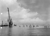 Piling and pile driving rig at Third Bay Bridge - Hillsborough County, Florida