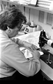 Juana Maria Puig sewing guayabera shirt - Miami, Florida