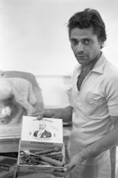 Jose Ceballos displaying his sculpting tools - Miami, Florida.