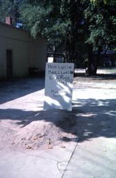 Mock gravestone erected for the losing local candidate on the night of the election - White Springs, Florida