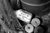 View of floats used on shad fishing nets - East Palatka, Florida.