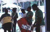 Bert Reyes and the Trinidadian Steel Band performing steel drum carnival music at the Florida Folk Festival - White Springs, Florida