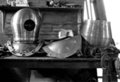 Greek sponge diving helmet under construction by Antonios Lerios - Tarpon Springs, Florida