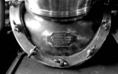 Close-up view of Greek sponge diving helmet made by Antonios Lerios - Tarpon Springs, Florida